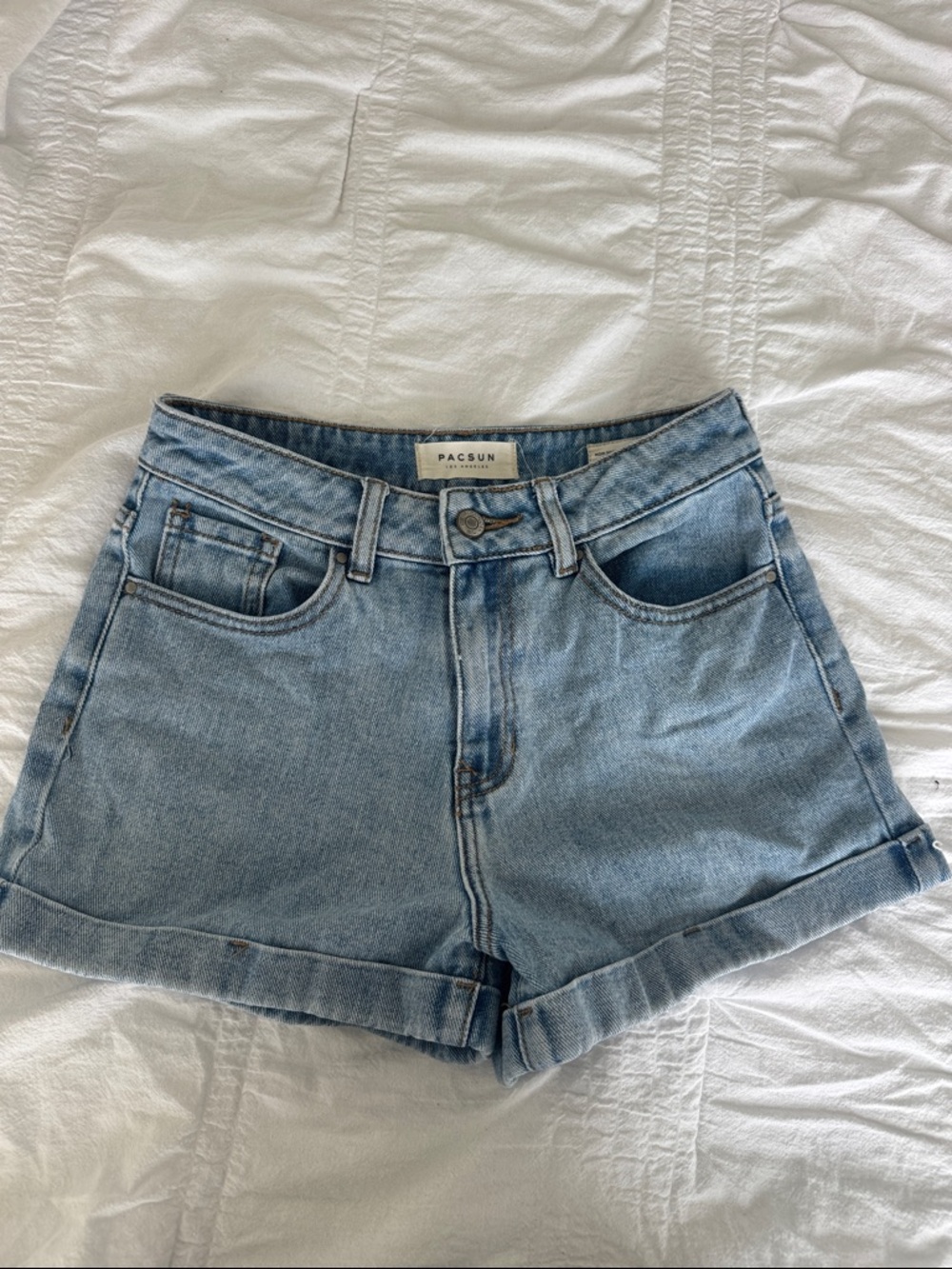PacSun Light Wash High-Rise Rolled Hem Denim Shorts